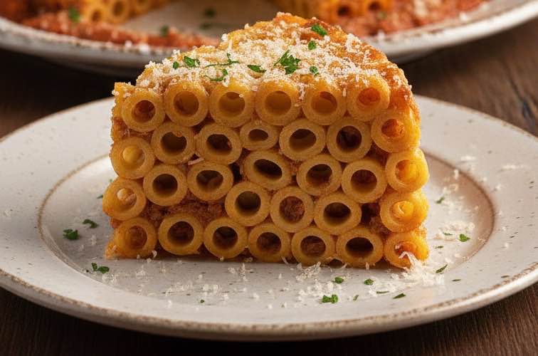 Anelletti alla Siciliana auf einem Teller angerichtet
