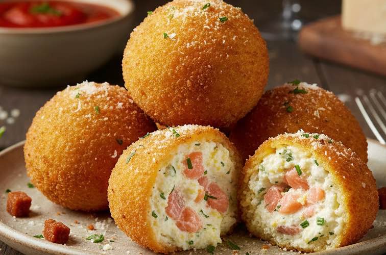 Arancini Reis kaufen mit Lachs und Ricotta gefüllt