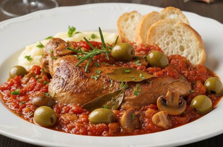 Coniglio alla Cacciatore mit Ciabatta angerichtet