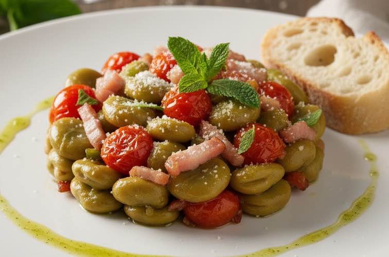 Frische dicke Bohnen Rezept italienisch besonders angerichtet