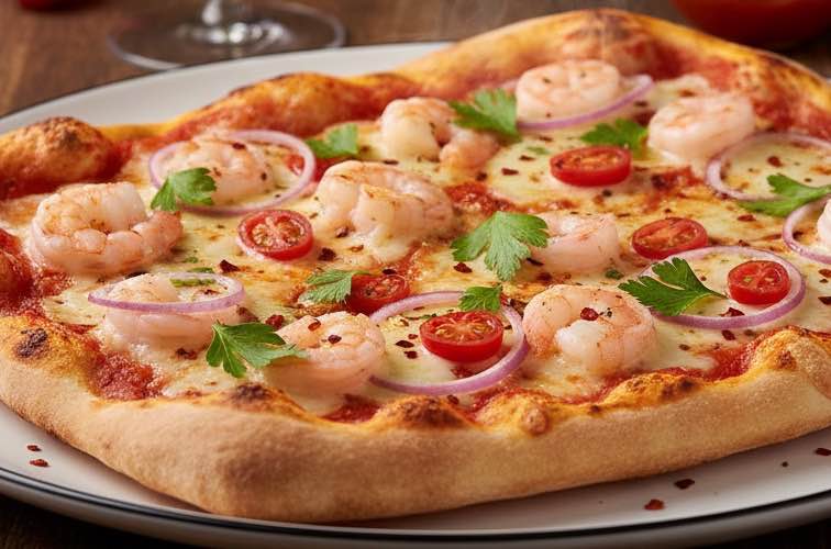 Gamberetti Pizza ein leckeres Meeresküsten Gericht