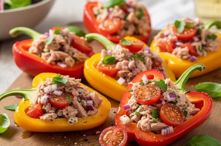 Gefüllte Paprika mit Thunfisch Variante mit Tomaten