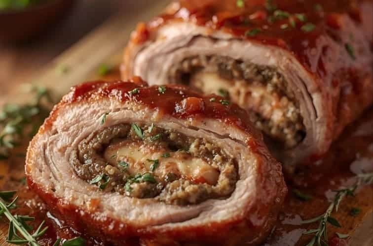 Gefüllte Schweinefilet italienisch besonders lecker angerichtet