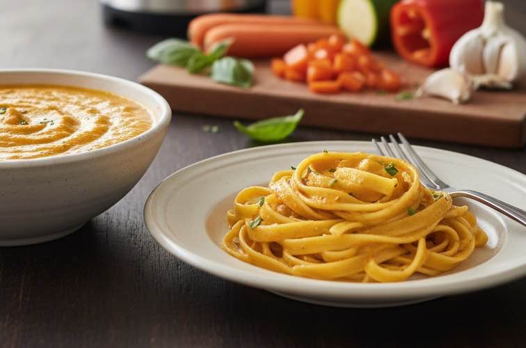 Gemüsesauce püriert für Pasta mit Pasta serviert