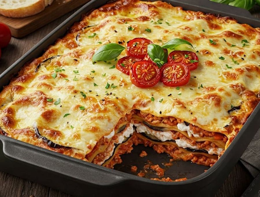 Lasagne alla Norma in der Backform