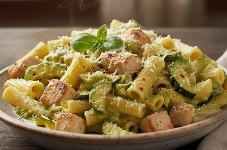 Pasta mit Hähnchen in einer Variante mit Pesto