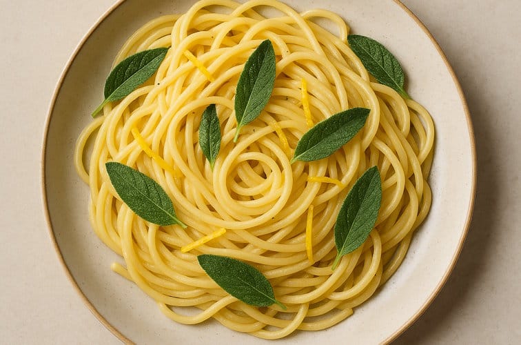 Pasta mit Salbei und Zitrone mit Spaghetti
