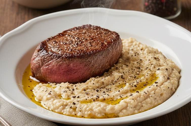 Pearà als Beilage zu Fleisch