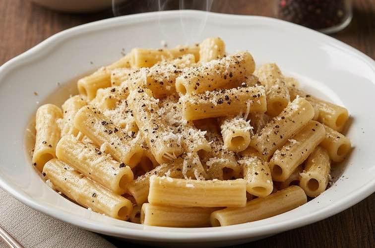 Pearà mit Pasta serviert