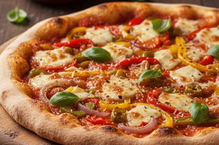 Peperonata Pizza geschmortes Paprikagemüse auf Pizza