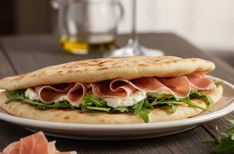 Piadina alla Romagnola auf einem Teller serviert