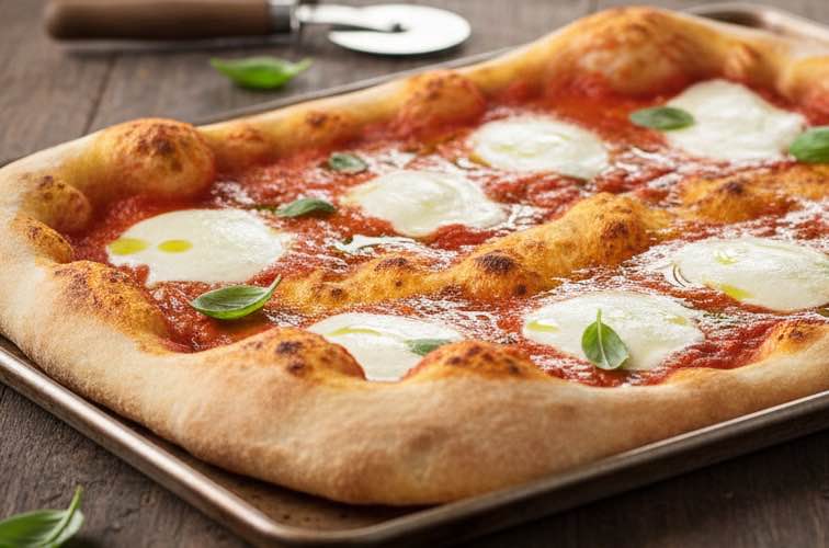 Pizza Romana in Teglia Pizza auf einem Blech gebacken