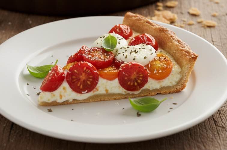 Rezept italienischer Tomatenkuchen ein Stück auf einem Teller