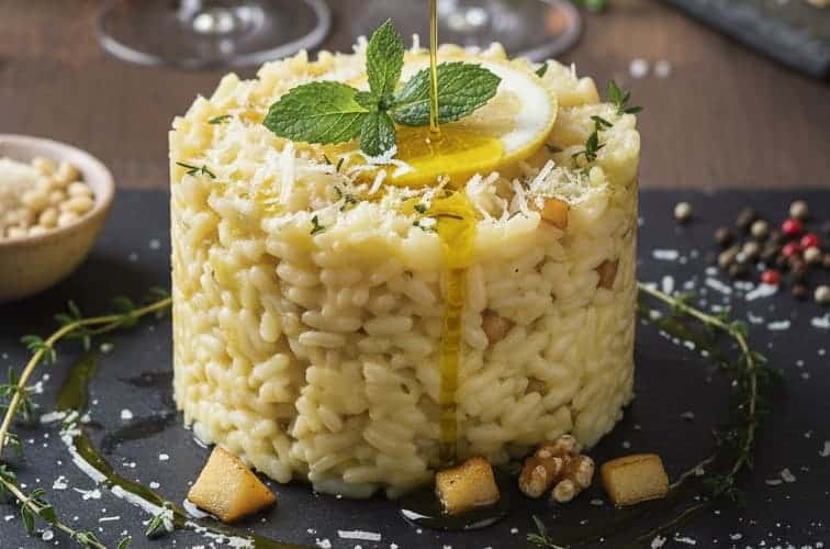 Risotto mit Birne und Gorgonzola besonders angerichtet