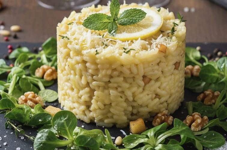 Risotto mit Birne und Gorgonzola mit Feldsalat