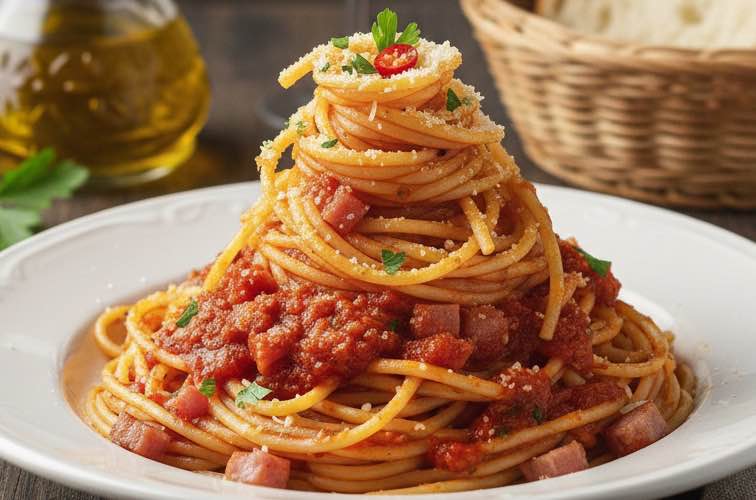 Spaghetti alla Americiana besonders angerichtet