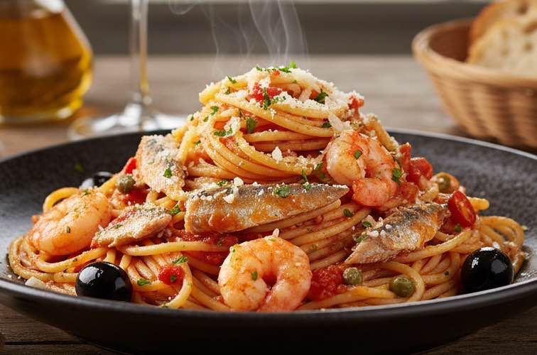 Spaghetti alla Lampedusana ein Gericht der sizilianischen Küstenküche