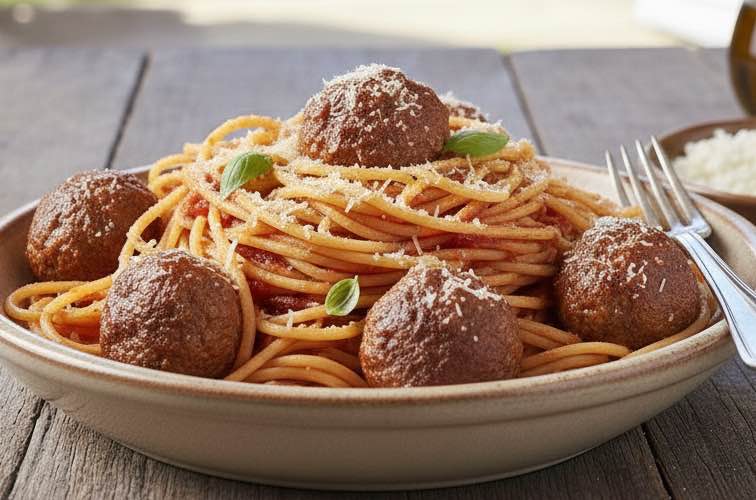 Spaghetti con Polpette besonders angerichtet