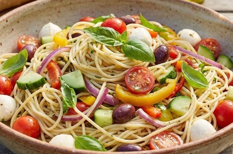 Spaghettini Salat ein sommerliches Gericht