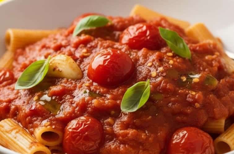 Tomatensoße aus dem Backofen nach Tim Mälzer mit Pasta serviert