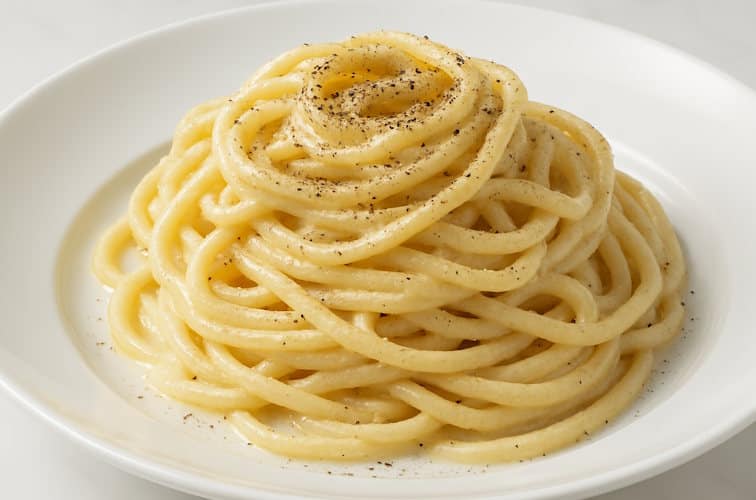 Tonnarelli Cacio e Pepe serviert