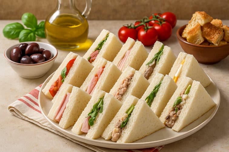 Tramezzini-Rezepte-verschiedene-Varianten-am-Teller-serviert