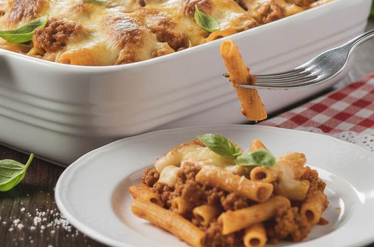 Ziti al Forno auf einem Teller